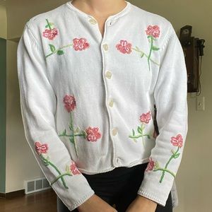 Cottagecore chunky knit floral sweater cardigan